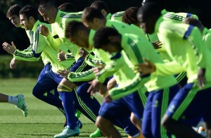 Chelsea squad members train at Cobham in south England